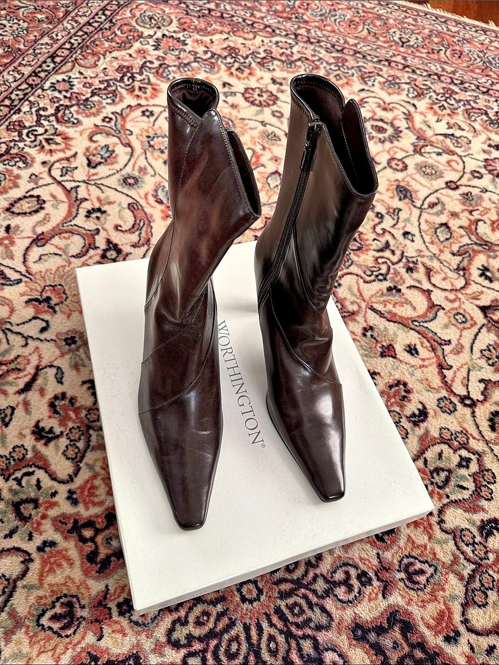 Worthington Pointed Toe Heeled Ankle Boots in Brown